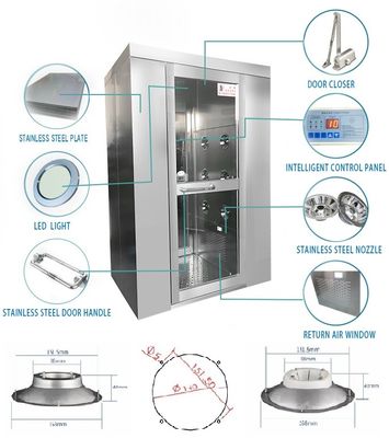 インテリジェント エアシャワールーム 1500W 360° エアフローアングルと SUS304/クリーンルームのための粉末塗装鋼板